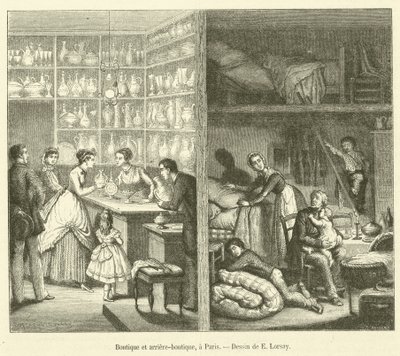 精品店和后台，在巴黎（雕刻） 作者 法语学校