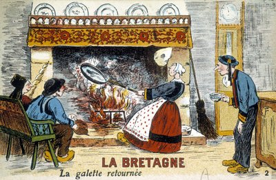 布列塔尼：galette 回到了 chiminee（薄饼）-明信片，deb。 二十世纪 作者 法语学校