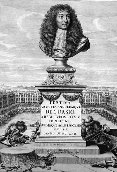 路易十四大帝 (1638-1715) 的半身像 - 在“Festiva ad Capita Cancellumque Decursio, A Rege Ludovico XIV...”中，C. Perrault，Paris Imprimerie Royale 作者 法语学校