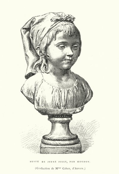 年轻女孩的半身像，由法国雕塑家Jean-Antoine Houdon创作，18世纪末或19世纪初（雕版画）。 作者 法语学校