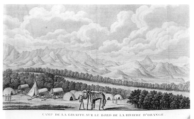 位于奥兰治河畔的长颈鹿营地，由Francois Le Vaillant（1753-1824）出版的第二次航行中的第二卷dansieur de lAfrique出版 作者 法语学校