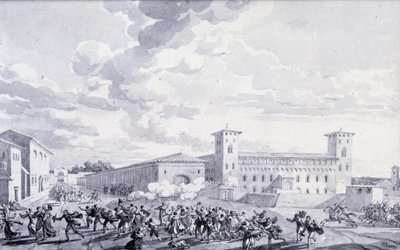 意大利战役：1796 年 5 月巴黎市反抗法国占领的景象。无名氏绘画。巴黎，卢浮宫博物馆 作者 法语学校