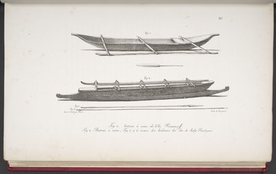 [马绍尔群岛的独木舟，以及库克群岛的独木舟和武器]，选自 Voyage pittoresque autour du monde, avec des portraits de sauvages d