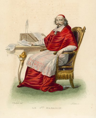 Cardinal Mazarin (coloured engraving) 作者 法语学校