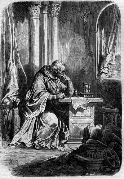 Cardinal lover of Papesse Jeanne (Pope from 855 to 858). Engraving in “Histoire des papes-kings-queens-et-empereurs a travers les centuries”” by Maurice Lachatre 作者 法语学校