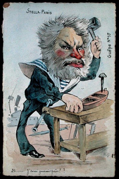 海军部长卡米尔-佩莱坦（1846-1915）的漫画，出自《格佩》系列，约1902年出版（手绘版画）。 作者 法语学校