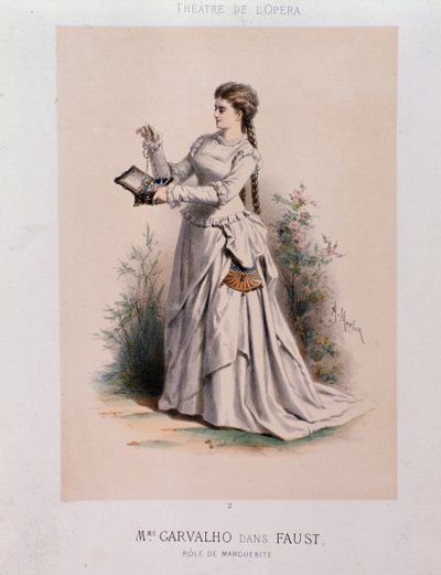 卡罗琳·卡瓦略（Carolyne Carvalho，1827-1895）法国女高音歌手查尔斯·古诺（Charles Gounod）在浮士德（Faust）表演玛格丽特（Margherita）（1818-1893） 作者 法语学校