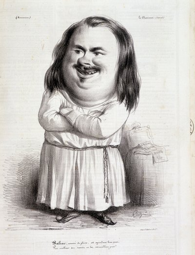 巴尔扎克（Honore de Balzac，1799-1850）和僧侣的漫画--载于1838年10月12日的《查理报》，B.H.V.P。 作者 法语学校