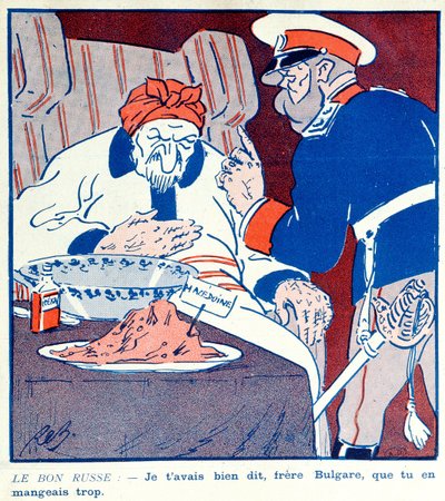 卡通批评保加利亚在1912年巴尔干战争期间对马其顿分治的贪婪行为 作者 法语学校