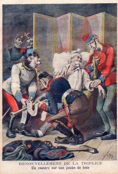 德国，奥地利和意大利三方联盟的漫画，摘自1896年6月的《小报》 作者 法语学校