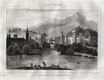 伊夫雷亚城堡--Castello di Ivrea--来自M. de Norvins, Ch. Nodier 1834-1836的 "意大利风景画 "的版画。 作者 法语学校