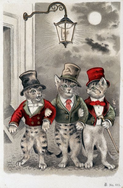 Cats in situation - postcard early 20th century. 作者 法语学校