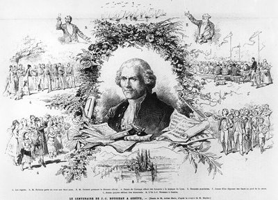 庆祝Jean-Jacques Rousseau死亡一百周年的日内瓦庆祝活动，来自Le Monde Illustree，1878年的插图 作者 法语学校