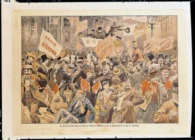 1902 年 5 月，德兰士瓦缔结和平的消息传出后，伦敦街头举行庆祝活动（印刷版） 作者 法语学校