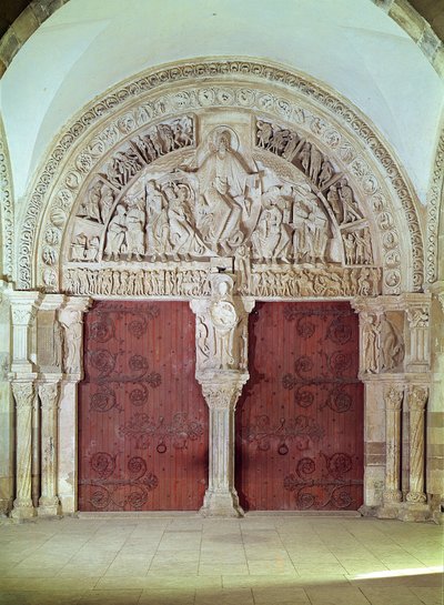位于Sainte-Madelaine教堂Narthex的中央门户，在鼓室中放纵五旬节，c.1150 作者 法语学校