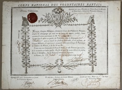 1789年南特志愿者国民警卫队入场证书 作者 法语学校