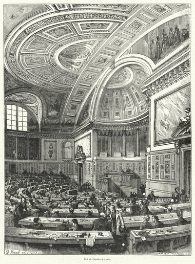 贵族院（Chambre des Pairs），1814年至1848年革命后被废除的法国议会上院（雕刻）。 作者 法语学校