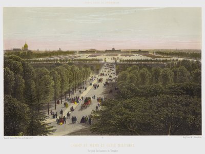 Champ De Mars和Ecole Militaire，从Trocadero眺望（彩色平版印刷）。 作者 法语学校