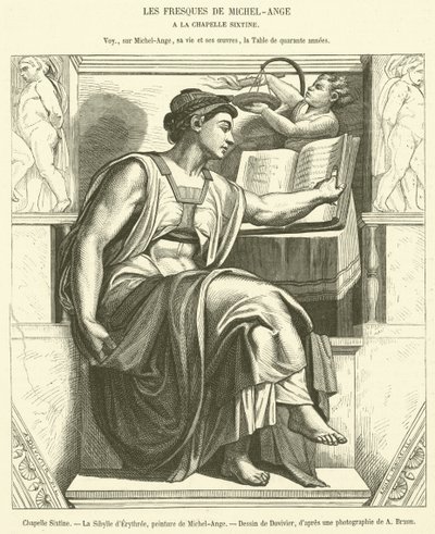 西斯廷教堂，Erythree的Sibyl（雕版画）。 作者 法语学校