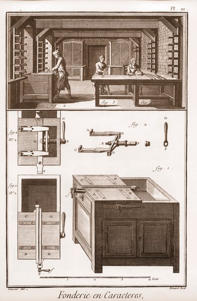 字符铸造 - "The Great Encyclopedie, or Dictionary of the Sciences, Arts and Professions" by Denis Diderot (1713-1784) and Jean d