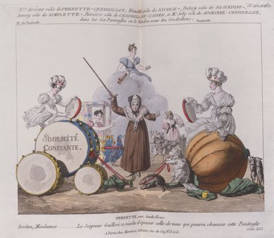 来自闹剧的人物The Six Slippers或Rendez-vous of Cinderellas，c.1810 作者 法语学校