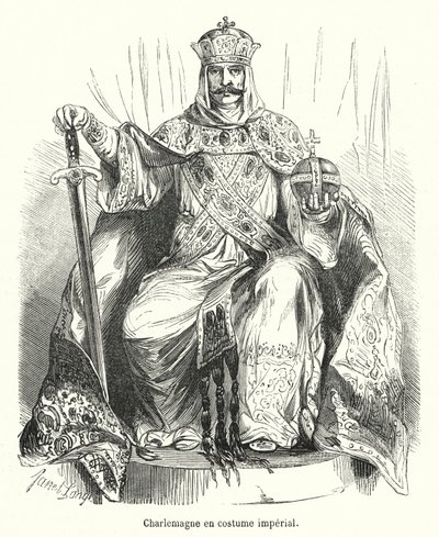 穿着皇室服装的查理曼大帝（雕刻）。 作者 法语学校