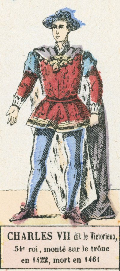 Charles VII dit le Victorieux, 54e roi, monte sur le trone en 1422, mort en 1461 (coloured engraving) 作者 法语学校