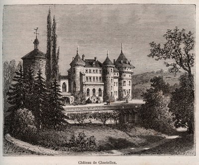 Chastellux城堡--Chastellux sur cure，勃艮第--V.-A.的 "La France illustree: geography, history, statistical administration "中的雕刻作品。Malt-Brown著。1884 作者 法语学校