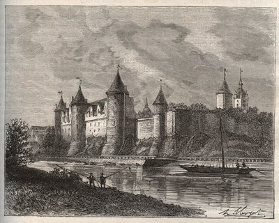 Josselin城堡--布列塔尼的莫尔比昂省--V.A. Malt-Brown的 "La France illustree: geography, history, statistical administration "中的雕刻。1884 作者 法语学校