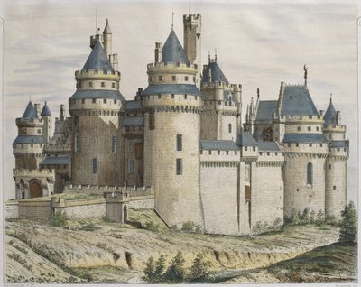 Chateau de Pierrefonds，Moniteur des architectes的插图，由Bosredon雕刻（彩色雕刻） 作者 法语学校
