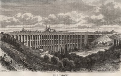 肖蒙--上马恩省--在V.A. Malt-Brown的 "La France illustree: geographie, histoire, administration statistique "中的雕刻，1884年。 作者 法语学校