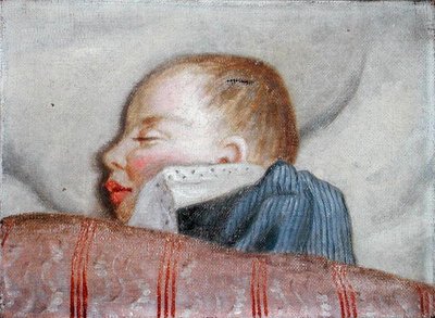 睡着的孩子，19世纪末（布面油画） 作者 法语学校