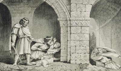 Childebert I（c.498-588）在他的兄弟继承人谋杀案中，来自Colart的“Histoire de France”，出版于1840年 作者 法语学校