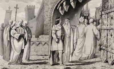 Chilperic I（539-84）在宗教游行中，来自Colart的“Histoire de France”，出版于1840年 作者 法语学校