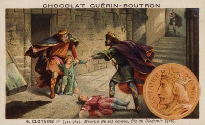 Chlothar I and the murder of his nephews, the sons of King Clodomir, 526 (chromolitho) 作者 法语学校