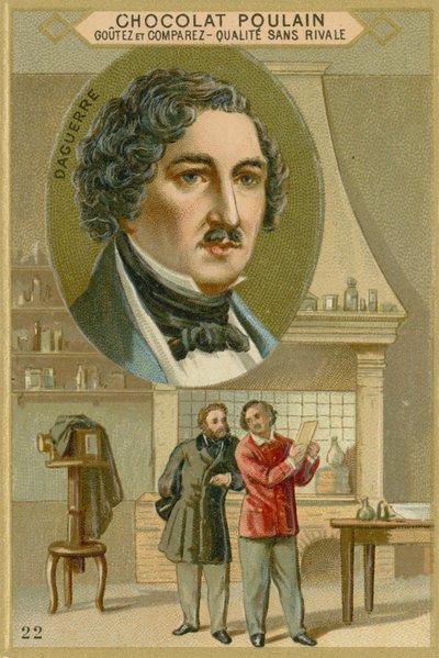 巧克力马驹贸易卡，Louis Daguerre 作者 法语学校
