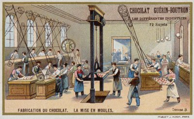 Chocolate manufacturing. Putting chocolate into moulds (chromolitho) 作者 法语学校
