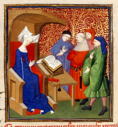 克里斯蒂娜在指导》，MS Harley 4431，f.259v，法国，约 1410-14 年（彩色羊皮纸） 作者 法语学校