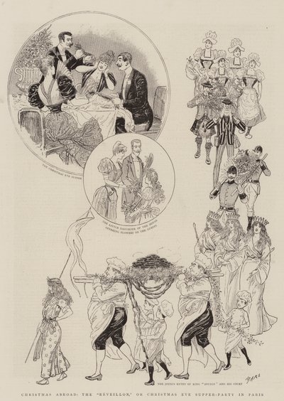 国外的圣诞节，“Reveillon”，或巴黎的平安夜晚餐派对（版画） 作者 法语学校