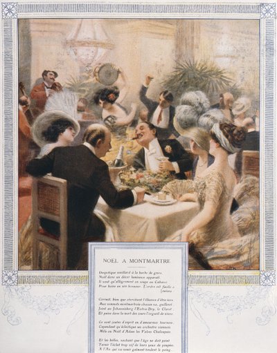 圣诞节在蒙马特，在一家豪华餐厅的圣诞平安夜晚餐，c.1900 作者 法语学校
