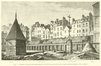 在Bernier，Coll A Lenoir的绘画之后，1780年rue aux Fers一侧的圣徒无辜者的墓地和万人冢 作者 法语学校