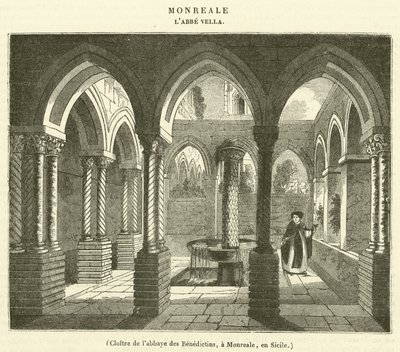 本笃会修道院的回廊，位于西西里岛的蒙雷亚尔（Monreale）（雕刻版）。 作者 法语学校