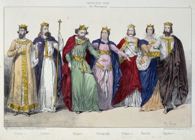 Clotaire (Clothaire) I, Caribert, Chilperic, Fredegonde, Clotaire II, Nantilde, Dagobert I - 在“法国君主制 en estampes” 作者 法语学校