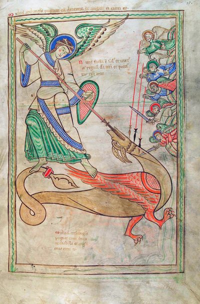 鳕鱼。 Guelf。 1 Gud。 LAT。 15r，圣迈克尔战斗龙，来自Liber Floridus by Lambert de Saint-Omer c.1120 作者 法语学校
