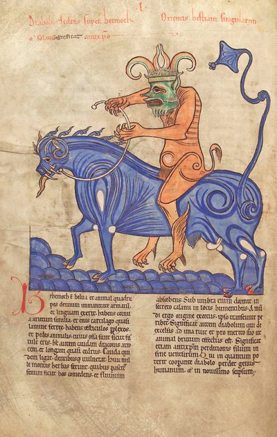 鳕鱼。 Guelf。 1 Gud。 LAT。 41V，撒旦骑着巨兽，来自Liber Floridus by Lambert de Saint-Omer c.1120 作者 法语学校