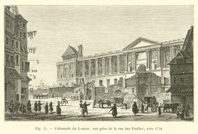 Colonnade du Louvre，1758年左右从Rue des Poulies拍摄的景色 作者 法语学校