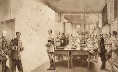 1914年至1919年，法国航空局的指挥官和工作人员标志着哥达袭击巴黎的进展 作者 法语学校