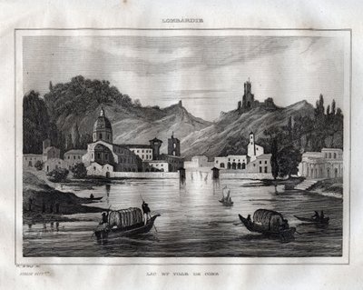 科莫--科莫湖--来湖--来自M. de Norvins, Ch. Nodier 1834-1836的 "意大利风景画 "的版画。 作者 法语学校