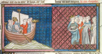 康拉德三世和路易七世离开，《Chroniques de France ou de Saint Denis》（牛皮纸）插图 作者 法语学校