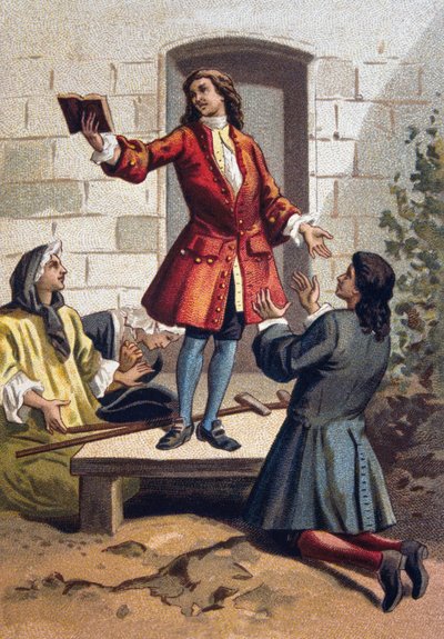 Convulsionary practices (Convulsionnaires of Saint-Medard) - Jansenism: the convulsionaries (Jansenist fanatics) of the cemetery Saint Medard (Saint-Medard) under Louis XV. chromolithography circa 1890. 作者 法语学校